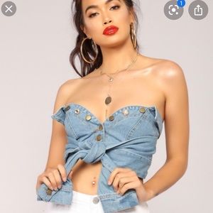 Fashion Nova Denim Tied Crop Top